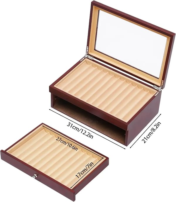 Pen Display Box, 3-lags Organizer, Støvfri Design,Rød
