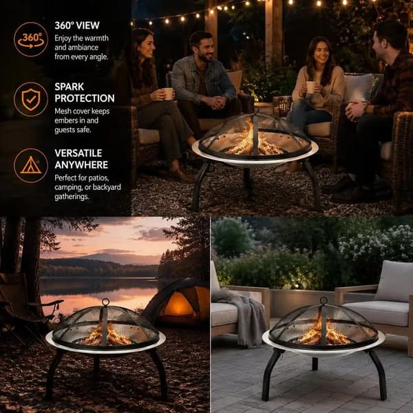Bålsted, 2-i-1 Grill, Bærbar Udendørs Design,Argent