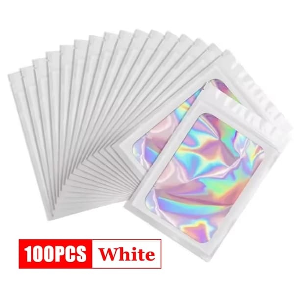 Holografiska Ziplock-påsar, Hållbart Material, Mångsidig Förvaring,VIT-b, 9x16, 200ST-a