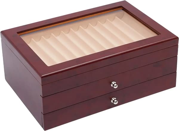 Pen Display Box, 3-lags Organizer, Støvfri Design,Rød