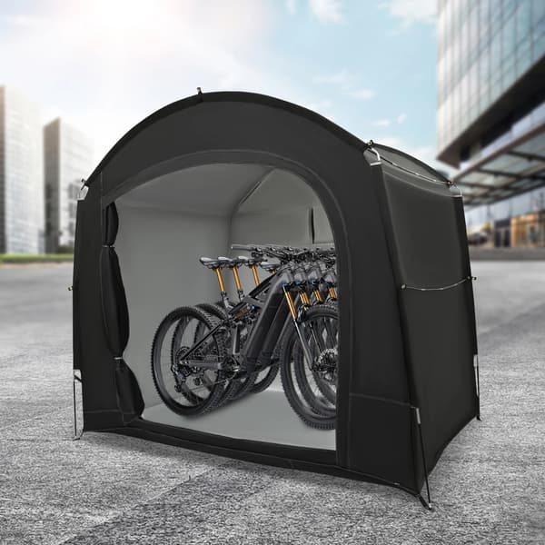 Cykelopbevarings telt, holdbare materialer, vejrbeskyttelse,sort