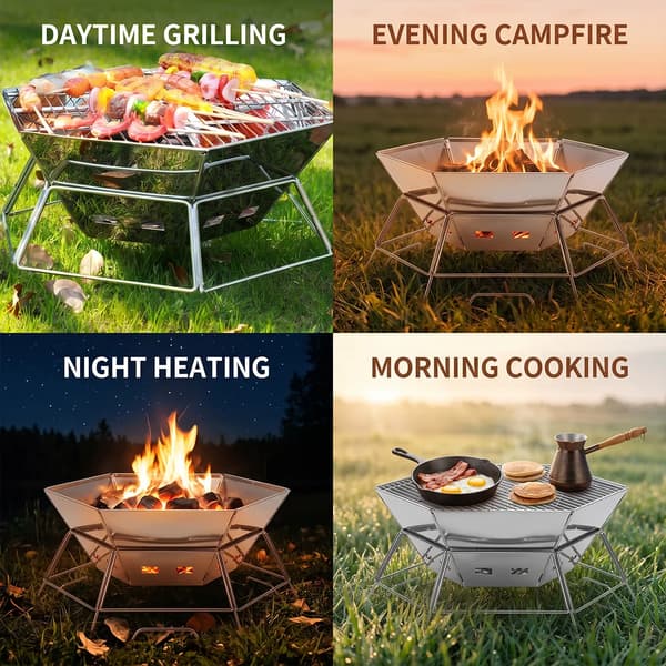 Bærbar Campingkomfur, Rustfrit Stål, Hexagonal Foldedesign,BRUN