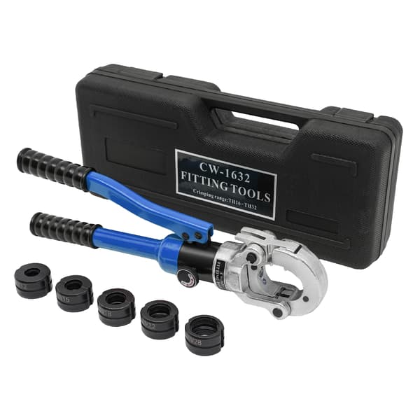Hydrauliske Crimping Tænger, 360° Rotérbart Hoved, 5 Sæt Døds,Blå/Sort