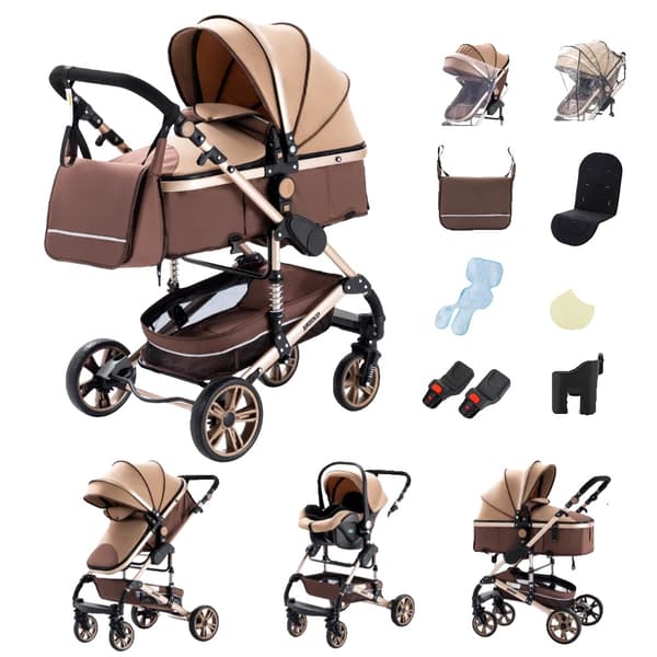 Barnvagn, justerbart tak, stötdämpande funktioner,739 khaki