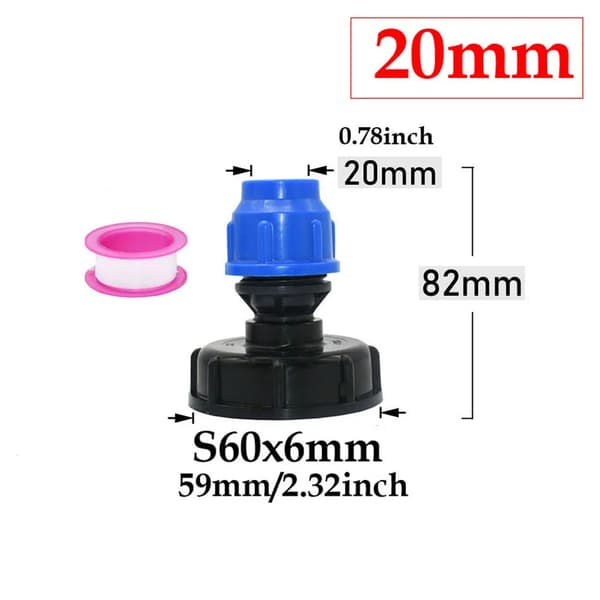 IBC Tankadapter, PE Rørforbindelse, Hurtig Installation,20MM-A