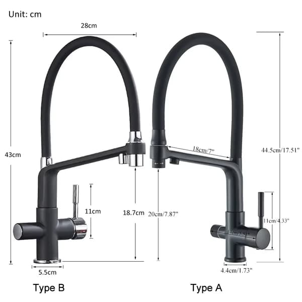 Køkkenarmatur, Messingkonstruktion, Dobbeltudløbsdesign,Matte Black A