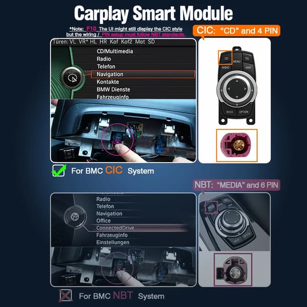 CarPlay/Android Auto-system, trådlös anslutning, plug-and-play-installation,För BMW CIC