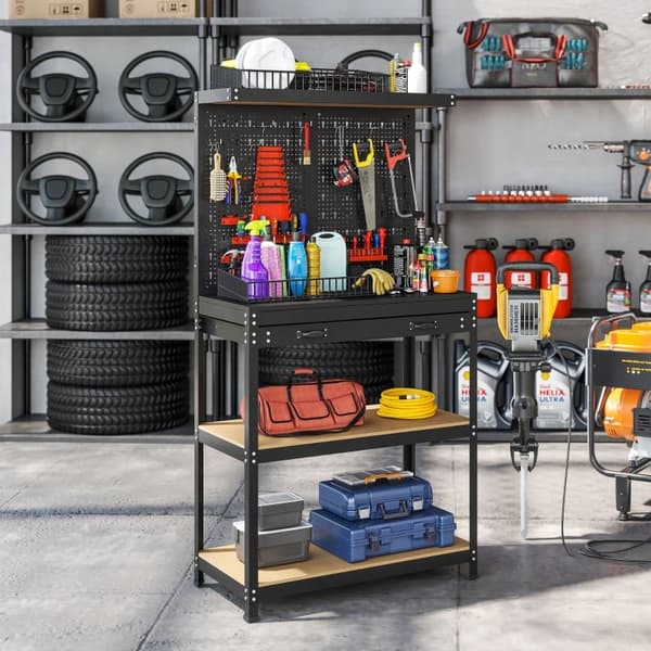 Værksted, Pegboard System, Rigelig Opbevaringsplads,Sort