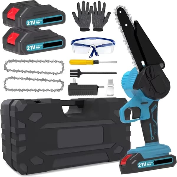 Mini Chainsaw, 21V Rechargeable, Handheld Design, Style D-6 inch (2 Batteries)
