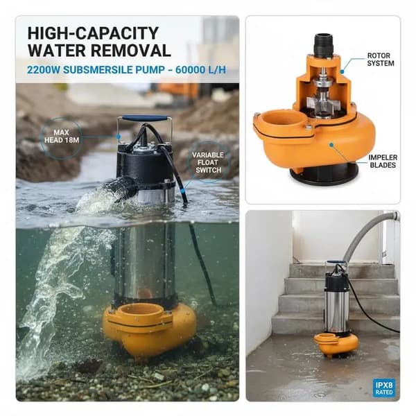 Avloppspump, 1000 L/min Maximalt Flöde, Dränkbar Design, VIT
