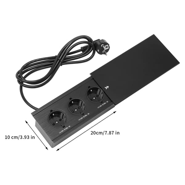 Skydende skrivebordsstik, 3 strømafbrydere, pladsbesparende design,3-Huller, 220V