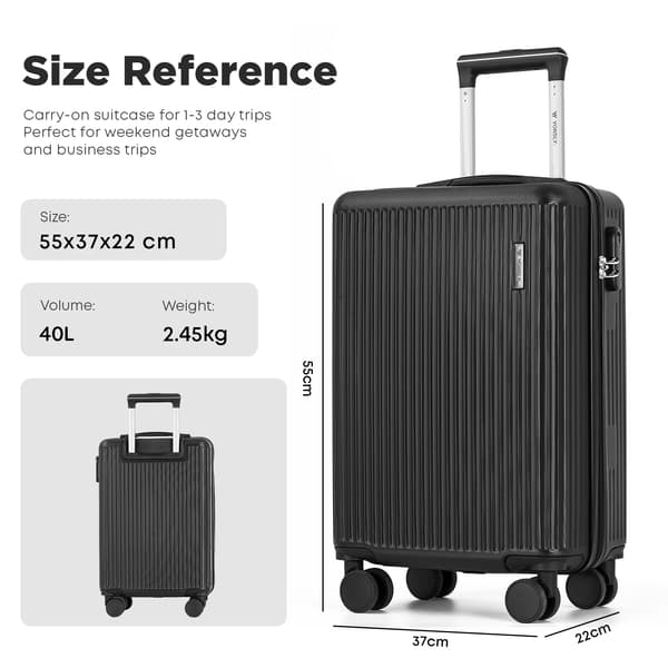 Hårdt bagage, 360° hjul, ergonomisk greb,Sort, 20Inches 500mm