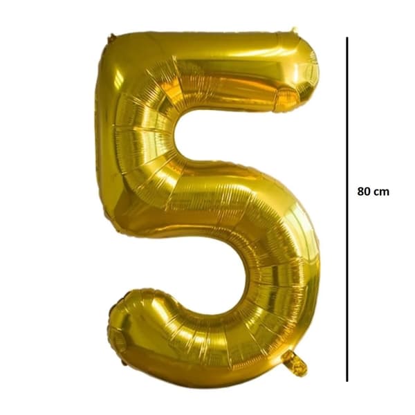 Folieballon, Nummer 5, Guld Farve,32tommer, Guld, Nummer