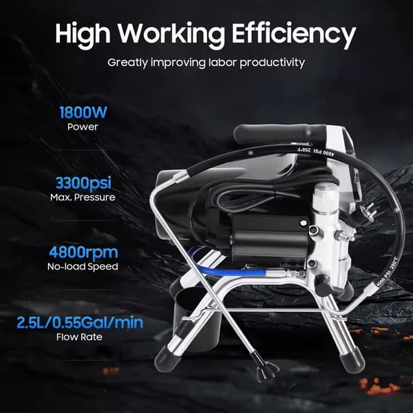 Luftlös Sprutmaskin, 1800W Effekt, 3300PSI Prestanda,svart