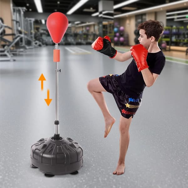 Boxningsreflexboll, Justerbar Höjd, Stabil Bas,Röd