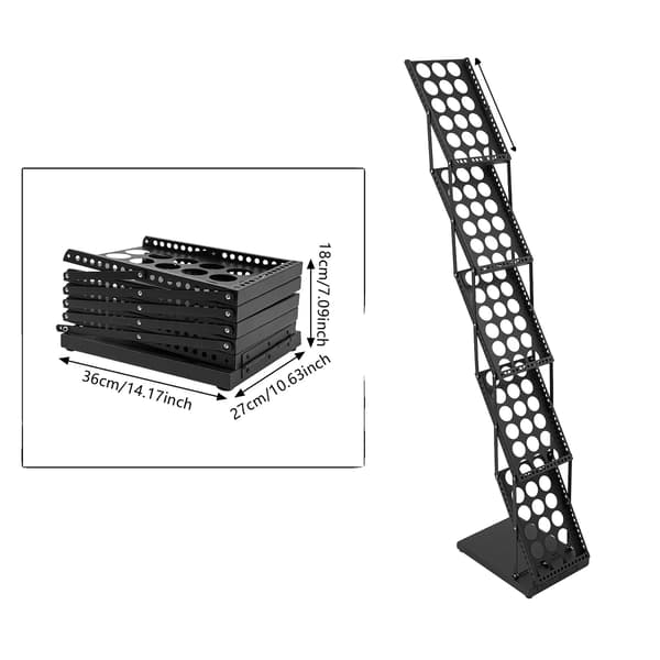 Magasinholder, 5-lags design, foldbar og pladsbesparende,sort