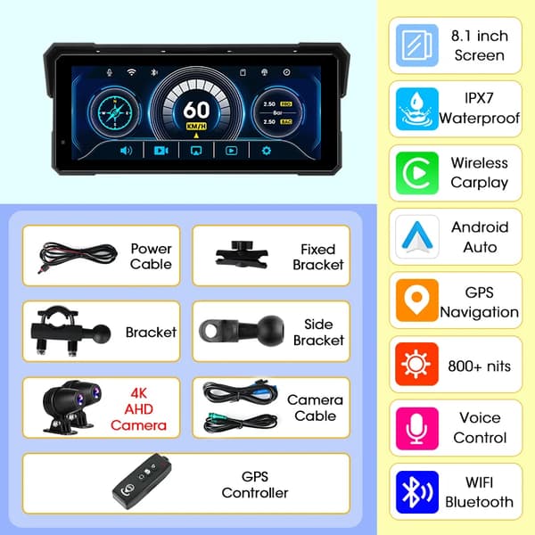 Multimediaafspiller, Vandtæt, Trådløs Kompatibilitet,8.1 tommer DVR_Controller