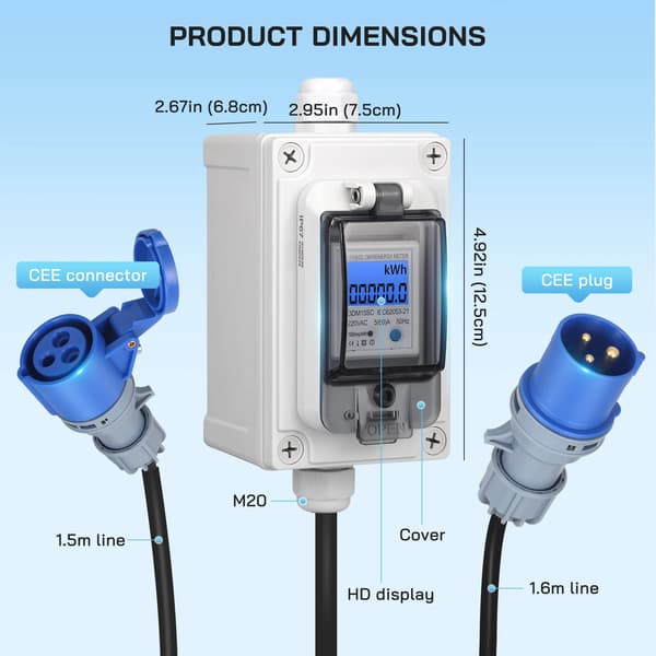 Wattimmeter, IP67 Vattentät, Mobil Design,Blå