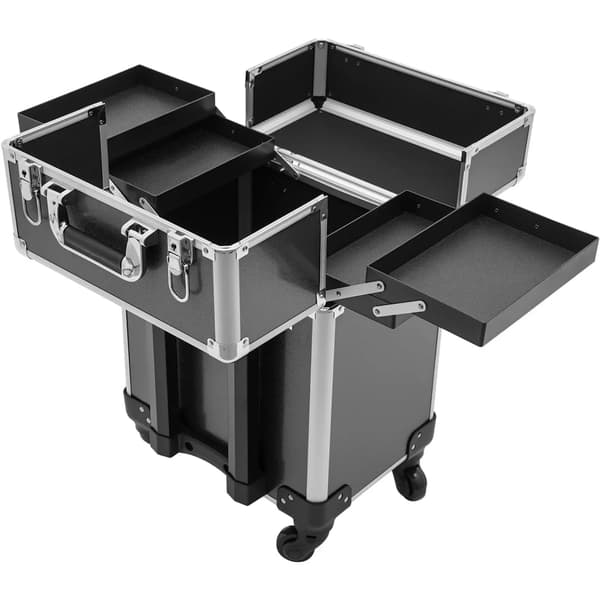Makeup Train Case, 360° Drejbare Hjul, Stort Kapacitet Design,sort