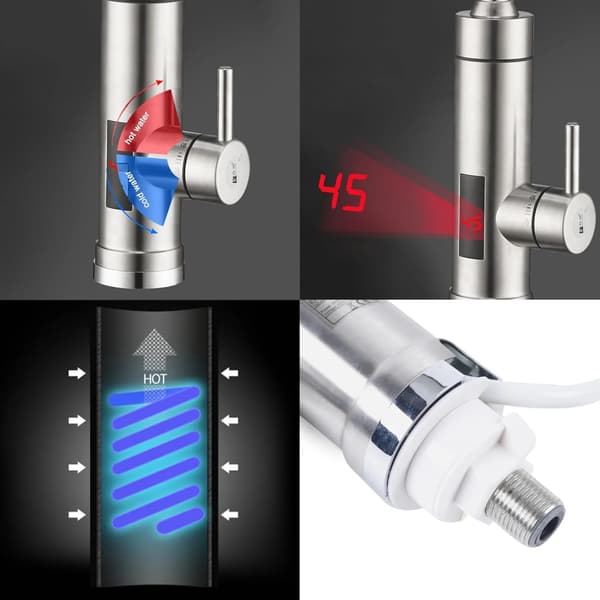 Elektrisk Värmekran, 3000W Effekt, 360° Rotationsdesign,Silver, G1/2