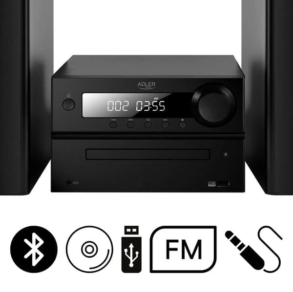 Mini HI-FI Tower, 50W RMS Effekt, Bluetooth-forbindelse, CD- og USB-afspiller, FM-radio, kompakt design