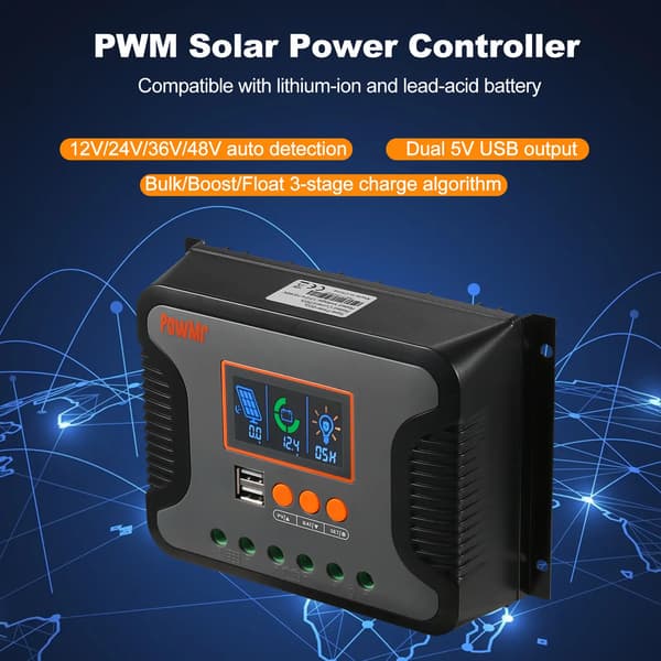 Laddningsregulator, 30A Ström, LCD Skärm,PWM 30A
