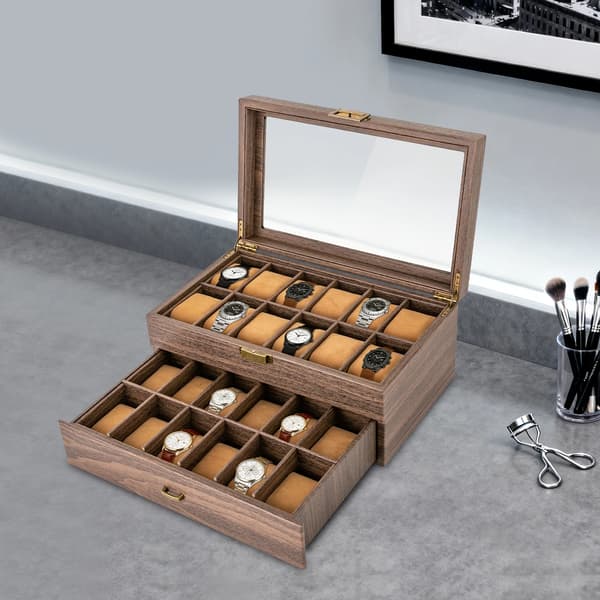 Ureæske, 24 Rum Organizer, Dobbelt Lag Design,Brun
