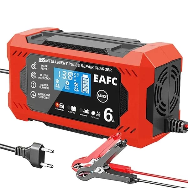 Bilbatteriladdare, 6A Laddström, LCD-display,12V 6A röd