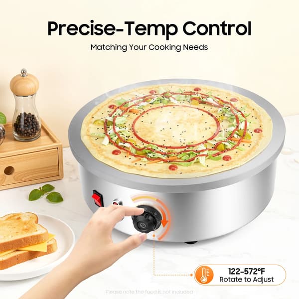 Crepe Maker, Justerbar Temperatur, Holdbart Støbejern,Sølv