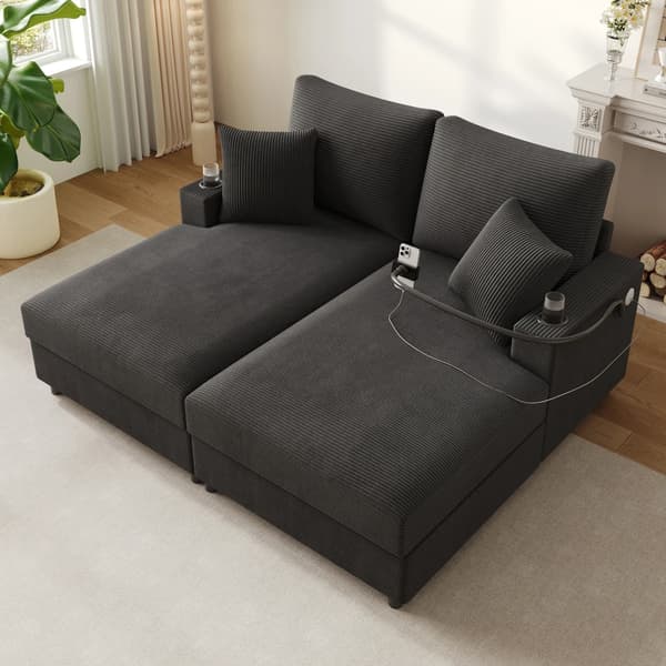 Sofa Seng, Polstret Lænefunktion, USB Port,grå