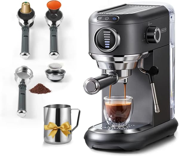Espressokone, 4-in-1 Toiminnallisuus, Maitovaahdotin, Harmaa, EU