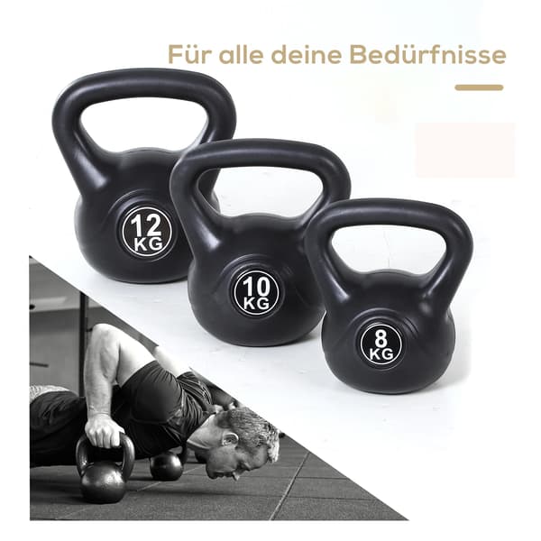 Kettlebell, 12 kg Vikt, Mångsidig för Styrketräning, Svart