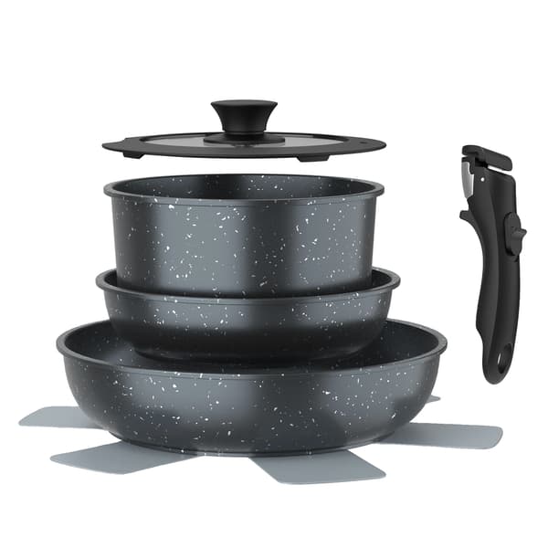 Köksredskapsset, Non-Stick, Avtagbara Handtag,svart