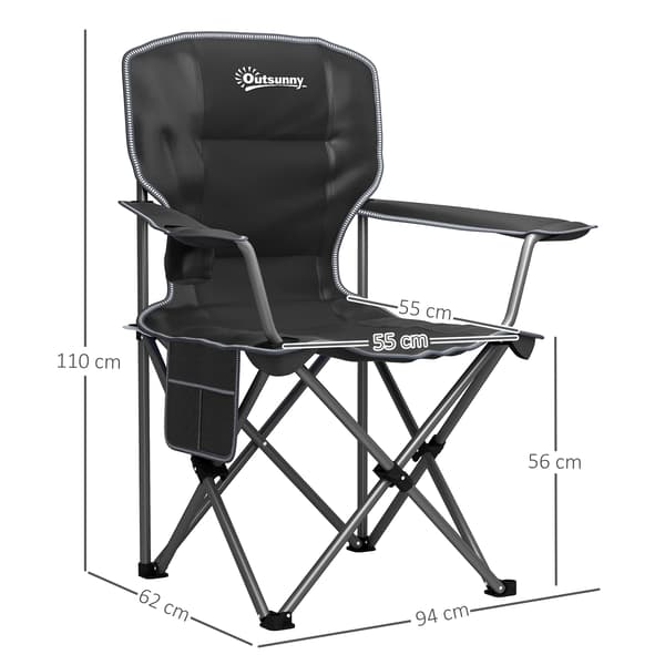 Campingstol, Vadderad Komfort, Bärbar med Koppställ,svart