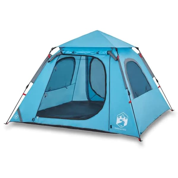 Camping Telt, Plads til 4 Brugere, Holdbart Polyester Materiale,Blå