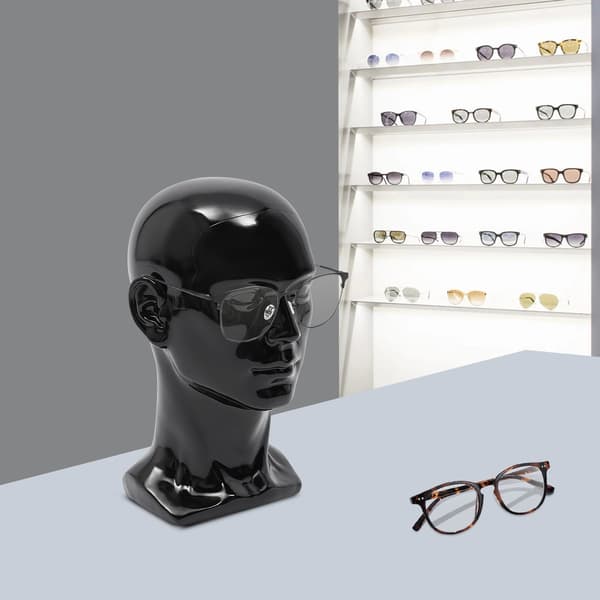 Mannequin Hoved, Holdbar PVC, Stabil Displaybase,Sort