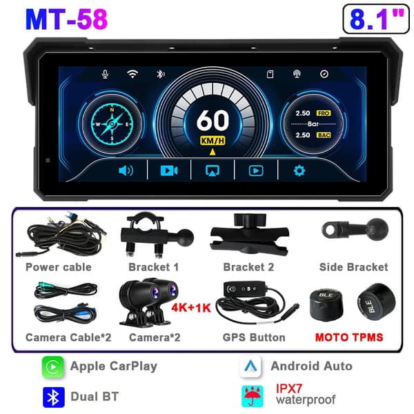 GPS-navigationsenhet, 4K DVR, vattentät,8.1 DVR GPS TPMS-a, Ingen