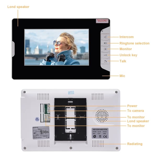 Visuell Intercom, Utomhusövervakning, Nattvisionskapacitet,Svart