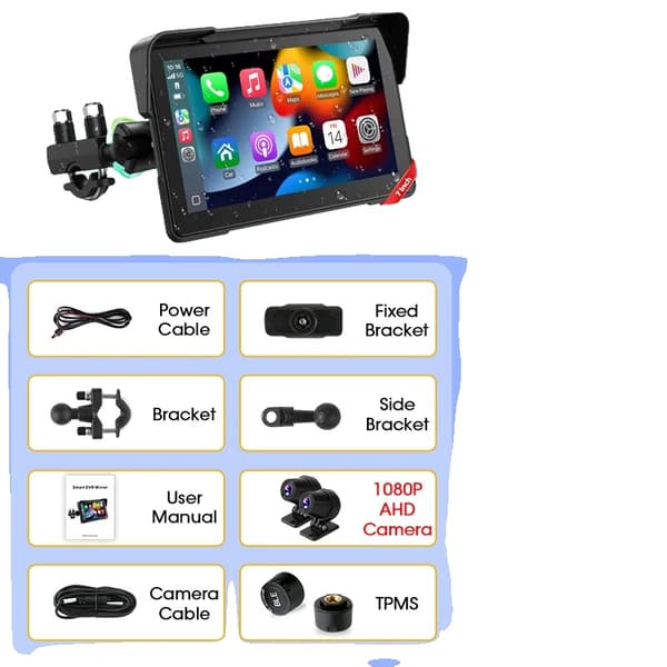 Digital Moto Dashboard, 7 tommer skærm, Carplay og Android Auto support,DVR TPMS