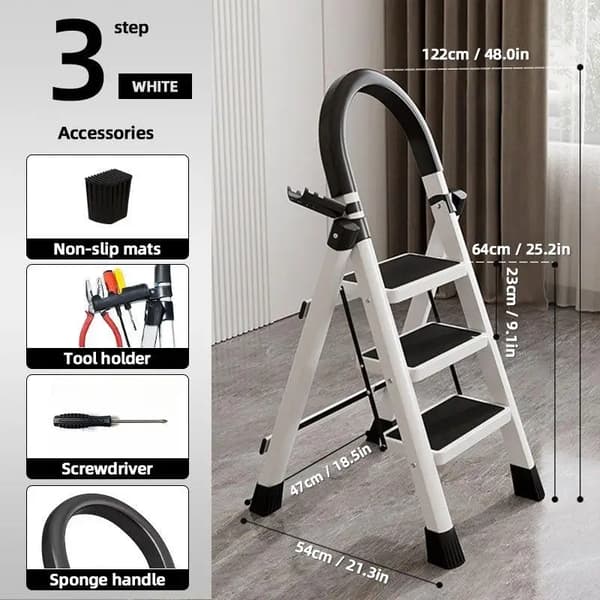 Sammenklappelig Stige, Kraftig Konstruktion, Pladsbesparende Design,3 Trin