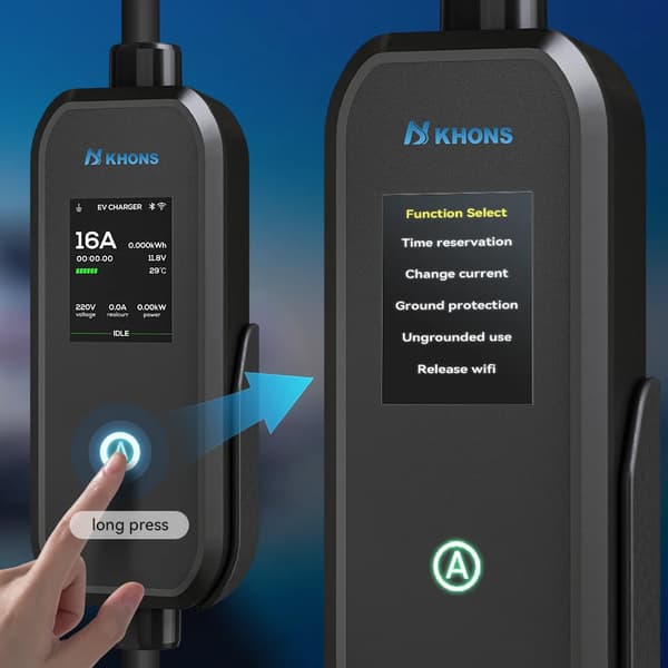 Bärbar EV-laddare, Bluetooth-kontroll, hållbar TPU-kabel,svart