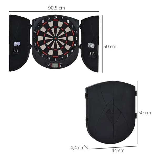 Dartskive, understøtter op til 8 spillere, LCD-display og højttaler,sort