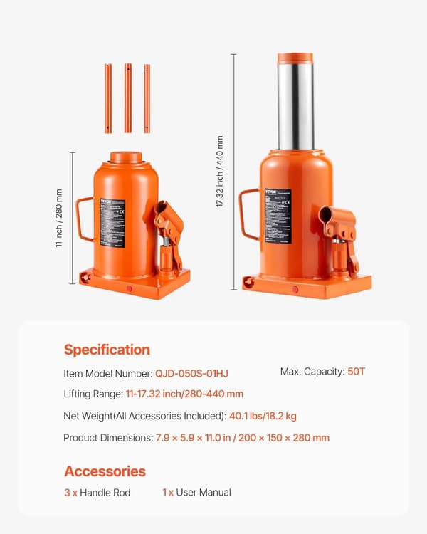 Hydraulisk Flasklyft, 50 Ton Kapacitet, Hållbar Stål Konstruktion,armégrön