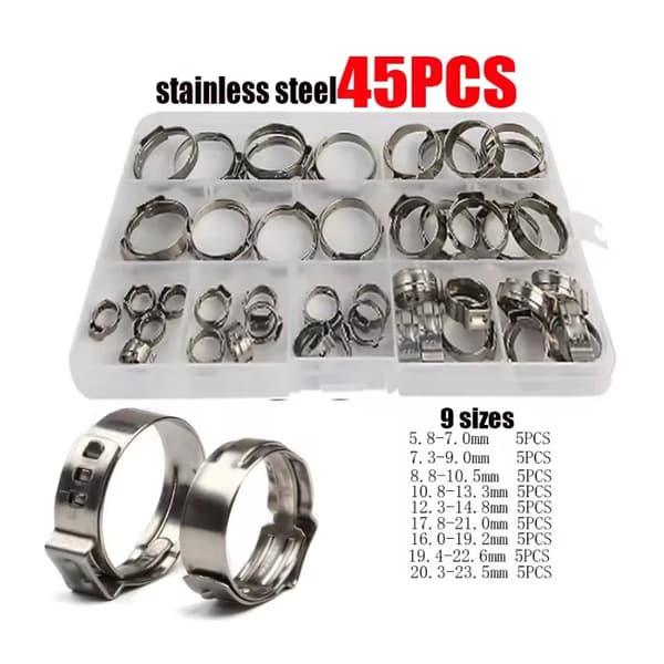 Slangerørsklemmer, Rustfrit Stål, Flere Mængdeindstillinger,45pcs
