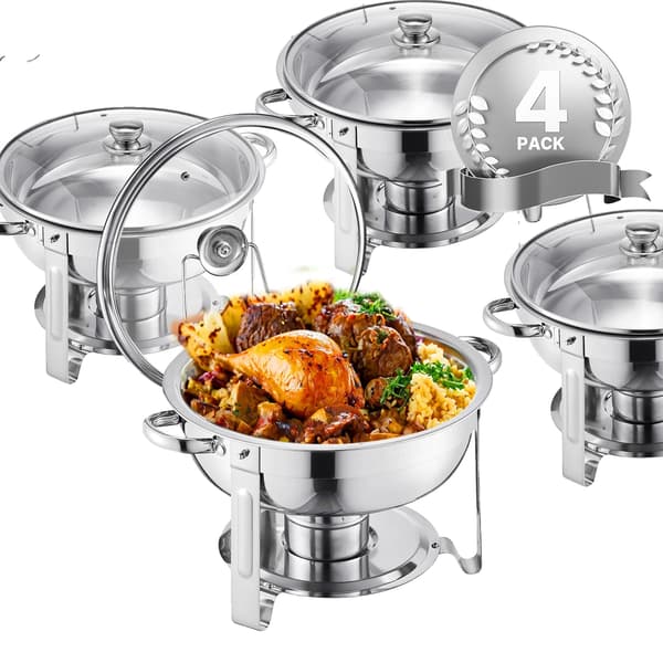 Chafing Dish, Rostfritt Stål, Glaslock,4 pack silverfärgad