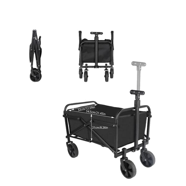 Campingvogn, All-Terrain Hjul, Nem Sammenklappelig Design,Sort