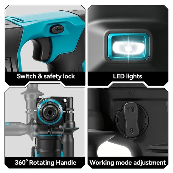 Elektrisk Hammer, 2500W Effekt, Trådløs Design,2 Batteri Sæt