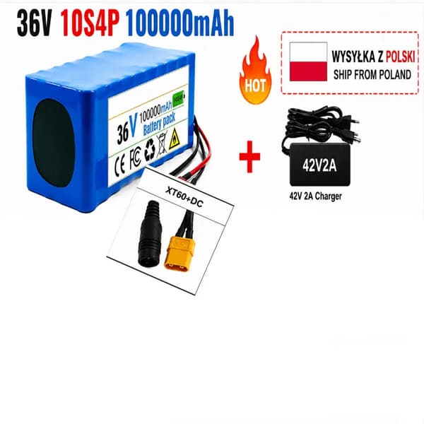 Batteripakke, 36V, 100Ah kapacitet,10s4p-XT60-DC