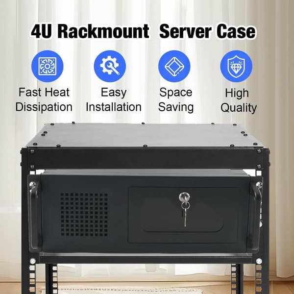 4U Serverchassi, SGCC-stålmaterial, 4U rackstorlek, stöder Mini-ITX/M-ATX, 8 HDD-fack, 3 förinstallerade fläktar