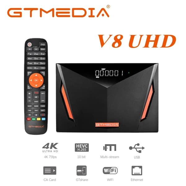 Satellitdecoder, 4K Ultra HD, Inbyggt WiFi,EU-plugg, GTMEDIA V8 UHD